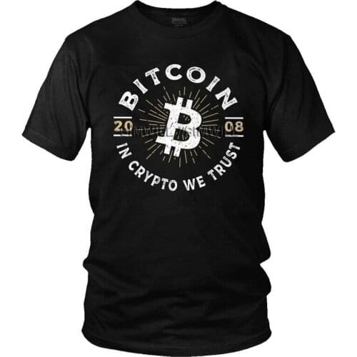 Mens Vintage Bitcoin In Crypto We Trust T-Shirt Blockchain BTC Tshirt Short Sleeve Unique T Shirt Cotton Tee Tops Clothing
