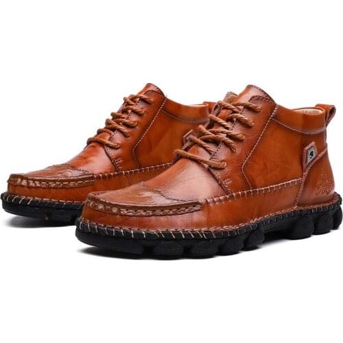 Mens Leather Ankle Boots Lace-up Men Shoes High Quality Men Vintage British Military Boots Autumn Winter Plus Size 899