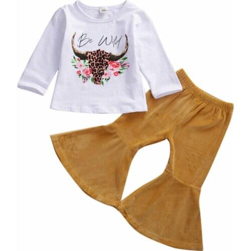 1-6years Kids Baby Girl Outfits Floral T-Shirt Deer Animal Print Tops Wide Leg Pants Set Toddler Girls Clothes Kid Autumn Outfit