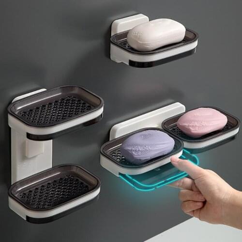 Single/Double Layer Wall Mounted Soap Dishes Box Drain Sponge Holder Storage Rack For Bathroom Accessories Toiletries Organizer