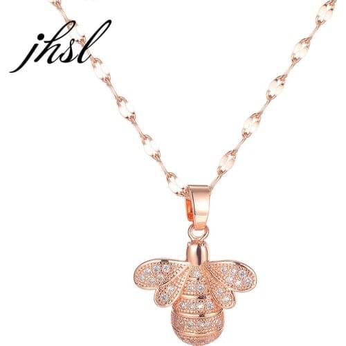 JHSL Cute Bee Necklaces HoneyBee Pendants Chains for Women Children Girl Princess Stainless Steel Fashion Jewelry Wholesale