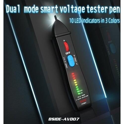Beside AVD07 Sensitivity Adjustable Voltage Detector Tester AC 12V~1000V with live wire check function and LED Inidicating