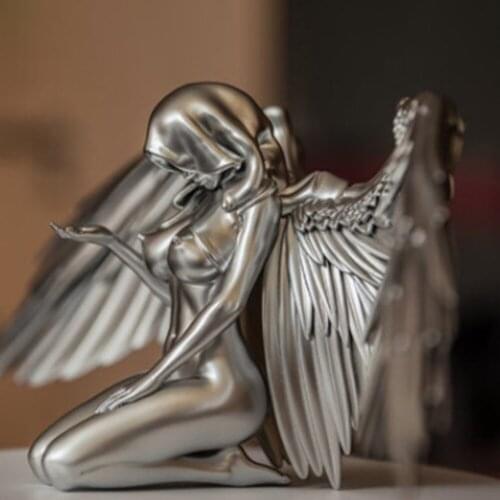 Sliver Resin Art Angel Cloak Woman Wings Figurine Hand Carved Crafts Creative Desk Modern Minimalist Home Decoration