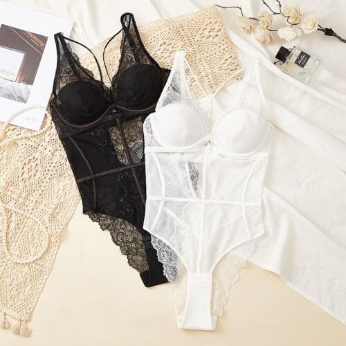 2021 sexy female gathered bodysuit lace sexy lingerie breathable one-piece bra see-through mesh temptation underwear