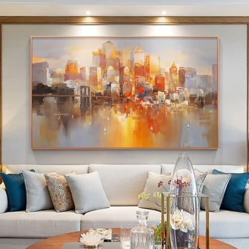 Modern dawn brilliant city light canvas painting poster and print wall art pictures for Living room bedroom aisle fashion decor