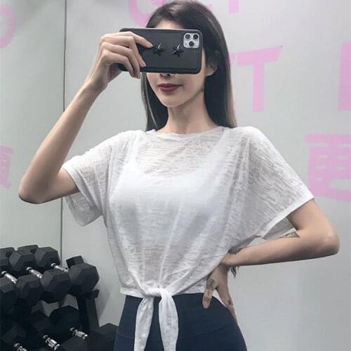 Sports Shirt Woman Gym Yoga Blouses Fitness Short-Sleeved Loose Thin Breathable Quick-Drying Clothes Running Sexy Solid Tops
