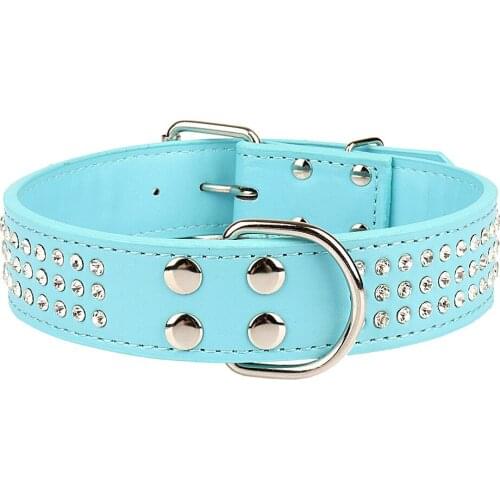 Rhinestones Dog Collars with Full Sparkly Crystal Diamonds Studded PU Leather Beautiful Bling Pet Appearance for M & L Dogs