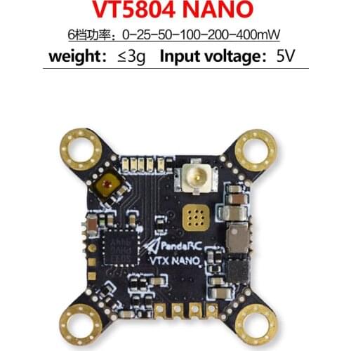 PandaRC VT5804 Nano Video Transmitter 5.8G 48CH 0mW/25mW/50mW/ 100mW /200mW/400mW Switchable OSD Adjustable UFL VTX
