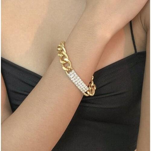 High Quality Luxury Inlaid Crystal Cuban Bracelet Woman Simple Chain Hip Hop Street Jewelry Gift Wholesale 2021 New Trend