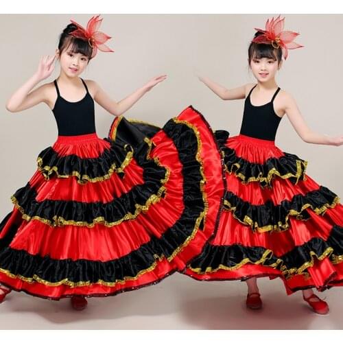 New ChildrenS Female Spanish Bullfighting Dance Skirt Chorus Big Swing Skirts Girls Flamenco Stage Performance Clothing DL5719