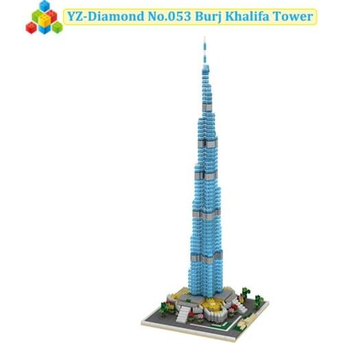 YZ Diamond Bricks World Famous Architecture Model Set 053 Burj Khalifa Tower Micro Mini Blocks Dubai Building Blocks Set 1681Pcs