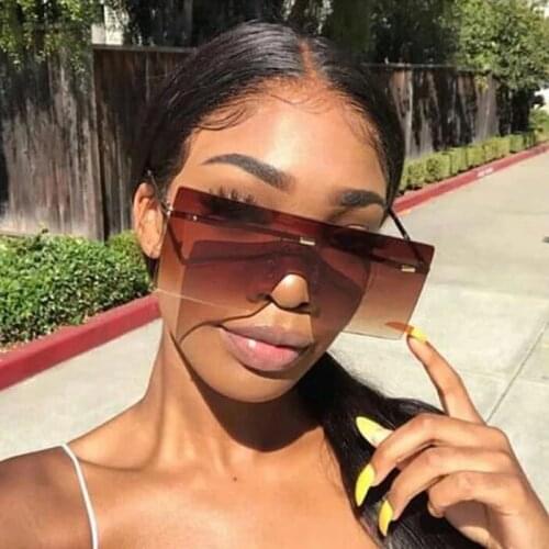 Oversized Brown Sunglasses 2021 Women Retro Vintage Sunglasses Luxury Brand Rimless Eyewear oculos de sol feminino Big Shades