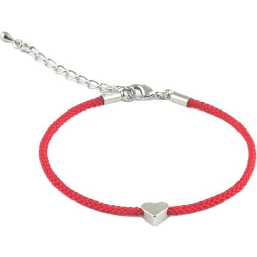 Women Bracelet Lucky Red String Adjustable Silver Color Metal Love Heart Charm Bracelets for Friendship Jewelry Friend Gift