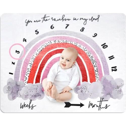 1 Set Baby Monthly Record Growth Milestone Blanket Newborn Photography Props Accessories Creative Cartoon Rainbow Print