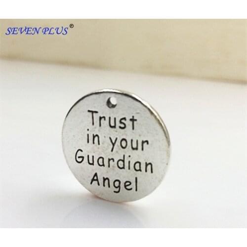 High Quality 20 Pieces/Lot Diameter 22mm Antique Silver Plated Trust In Your Guardian Angel Message Charm For Jewelry Making