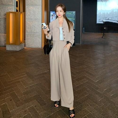 2020 Autumn Korean Womens Temperament Fashion Short Loose Casual Slim Suit Jacket + Trousers 2-Piece Set S-XL