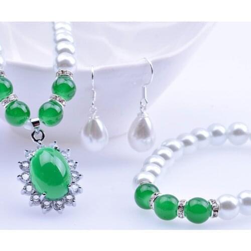 3Pcs/Set Bracelet Earring Pearl Necklace Women Luxury Gift Heart Pendants Mothers Day Jewelry