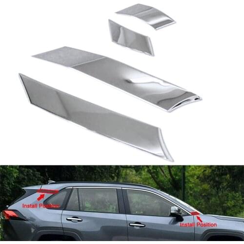 4pcs Chrome Car Exterior Door Window A C Pillar Post Molding Cover Strips Decorative Trim For Toyota Rav4 2019-2020 Steel