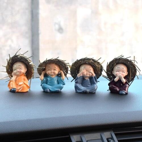 4pcs/lot Funny KongFu Monk Car Dashboard Toys Cute Buddhist Dolls Car Ornament Interior Accessorry Auto Dashboard Decor For Home