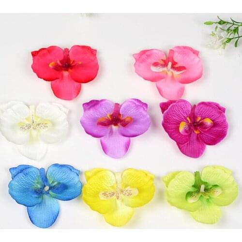 5Pics Artificial Flowers Fake Phalaenopsis Silk Heads Fashion Butterfly Orchid Handwork DIY Wreath Hair Clip