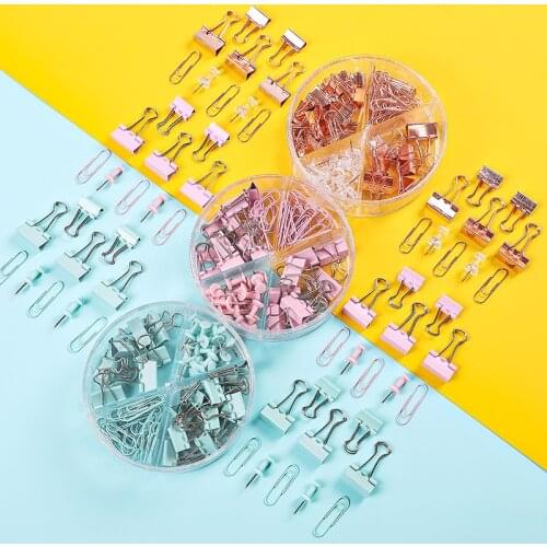 72Pcs Binder Clips Memo Clip Paper Clips Push Pins Sets With Acrylic Box For Office School Supplies Paper Organizer