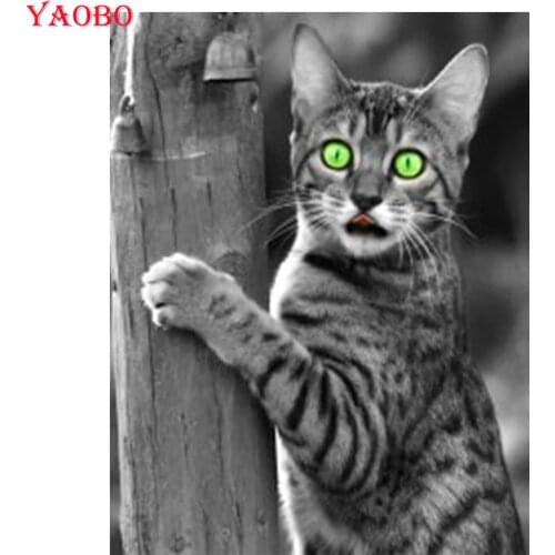 Yaobo 5d Diy Diamond Painting Black and white animal cat Cross Stitch Full Square Drill Diamond Embroidery Christmas Gifts