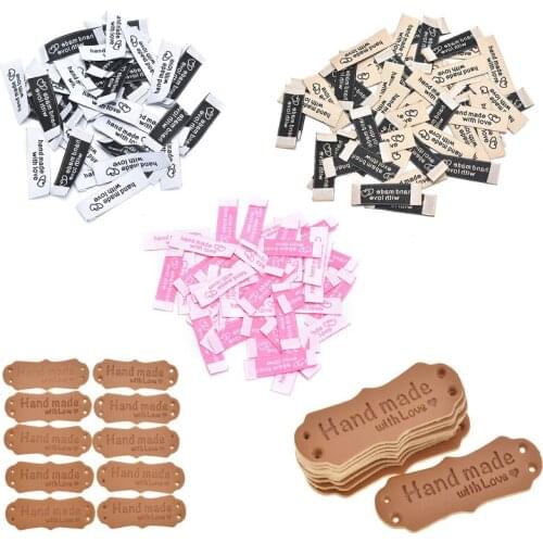 50pcs Handmade Tags Handmade Polyester Faux Leather Knitting Label For Clothes With Love PU Label For Bag Sew Accessories