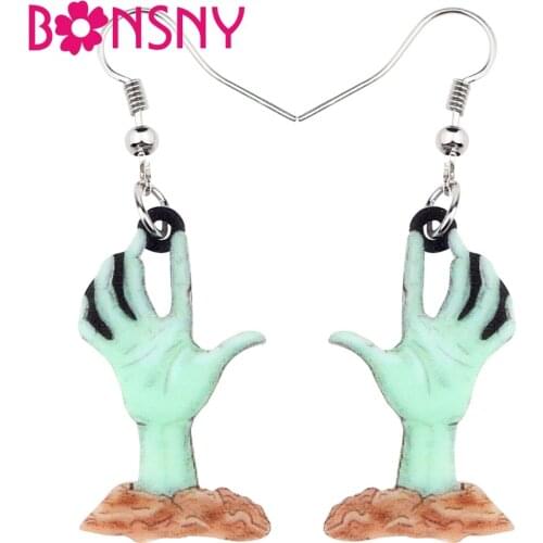 Bonsny Acrylic Halloween Horrible Reaching Out Hand Earrings Drop Dangle Fashion Punk Party Jewelry For Women Girls Teens Charms