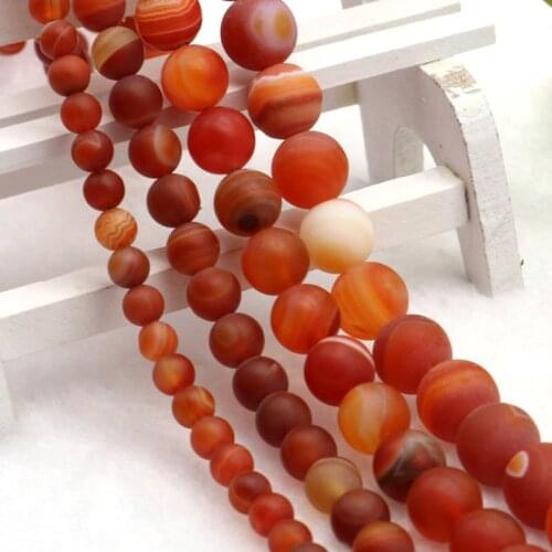 6-16mm Natural Round Matte Frost Red Banded Agates Stripe Onyx beads For Jewelry Making Beads 15'' Needlework DIY Beads Trinket