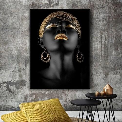 Black Gold African Nude Woman Oil Painting on Canvas Posters and Prints Scandinavian Wall Art Picture for Living Room No Frame