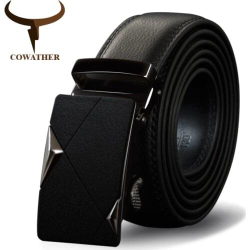 COWATHER Fashion Automatic Buckle Men Belt Cow Genuine Leather Belts For Men Alloy Buckle Male Strap Cowhide Strap High Quality