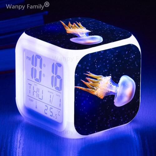 Colours Jellyfish Alarm Clock 7 Color Glowing Digital Alarm Clock LED Big screen Multifunction Touch Sensing Electronic Clock