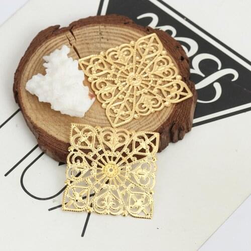 DoreenBeads Fashion Iron Based Alloy Embellishments Square Gold Color Filigree Jewelry DIY Findings Charms 40mm x 40mm, 50 PCs