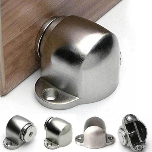 1Set Zinc Alloy Door Stop Casting Powerful Floor-mounted Magnetic Hardware Satin Stopper Door Nickel Brushed Holder