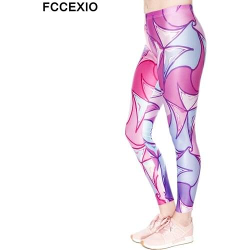 FCCEXIO New Brand Pink Pencil Leggings Women Leggings Workout Leggins Fitness Legging Sexy Pants High Waist Print Fashion Pants