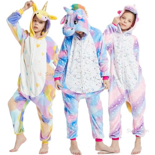 Kigurumi Suit for Children Unicorn Pajamas Anime Animal Cat Onesie Girls Boys Sleepwear Kids Baby Pyjama Suit Winter Overalls