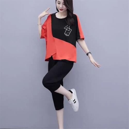 2020 Summer Loose Tracksuit Women 2 Piece Set Short Sleeve Female Tops Sports and Pant Suits