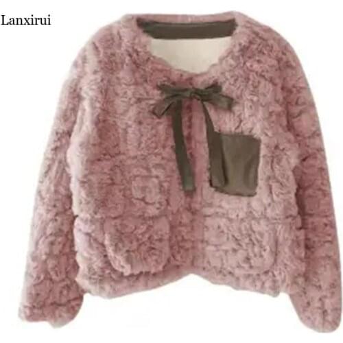 Winter Faux Fur Warm Jacket Women White Female Outerwear Teddy Coat Autumn Pocket Casual Short Fleece Top Femme