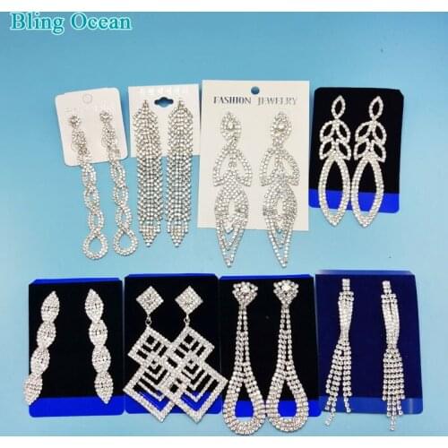 Sweety Lady Fashion Party Posing Show Drop Earrings Long Blue Crystal Tassel Dangle Jewelry