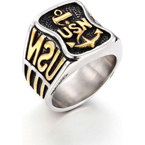 New fashion punk stainless steel letters anchor silver color and gold color Mens ring size 7 to 15