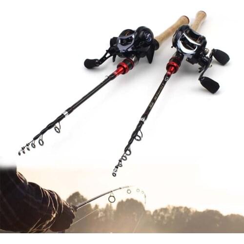 1.8M ul fishing rod Carbon Fiber Casting Rod and Baitcasting Reel set Portable telescopic pole Fishing Tackle Lure Weight 1-7g