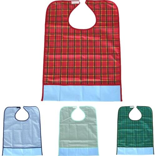 Adult Bibs for Eating, Classic Plaids Patterned Waterproof Clothing Protector Apron with Crumb Catcher for Seniors - 3 Colors