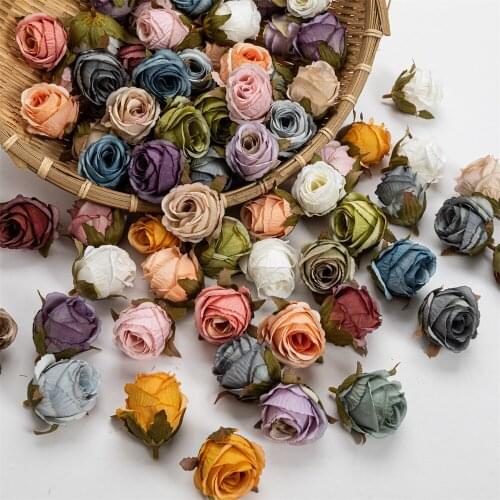 Nanairo 50pcs 4cm Canvas Classical Rose Artificial Flower Head Wedding Party Christmas Home Decoration Accessories Fake Flowers