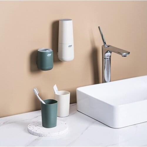2 in 1 Bathroom Wall-mounted Toothbrush and Toothpaste Storage Rack Punch-free Mouthwash Cup Set Self-adhesive Toiletries Holder