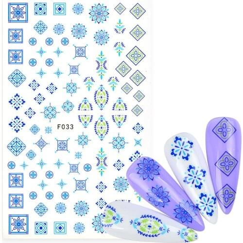 2021 New 3D Nail Art Stickers Bohemia Blue Totem Abstract Image Nails Stickers for Nails Sticker Decorations Manicure
