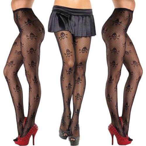 Summer New Fashion Sexy Womens Halloween Tights Mesh Net Stockings Skull Print Pantyhose