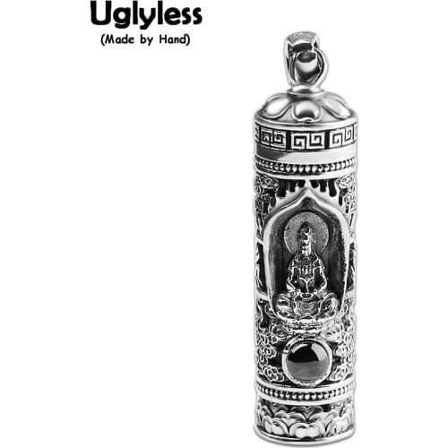 Uglyless Real 999 Pure Silver Pendants for Women Nano Micro-carving Heart Sutra Necklaces NO Chain Thai Silver Buddha Gift P1043