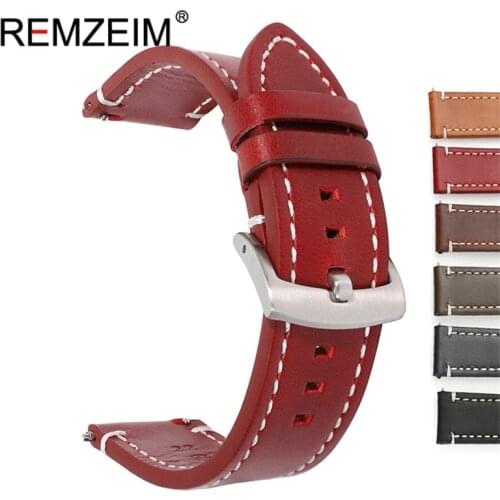 Watch Band Vintage Oil Wax Leather Strap Red Brown 20mm 22mm Quick Release Stainless Steel Buckle Watch Bracelet Watchband