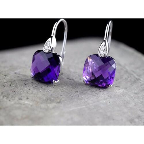 Silver Jewelry S925 Pure Silver Jewelry Earrings Fashion Lady Pure Handmade Amethyst Earrings New Products