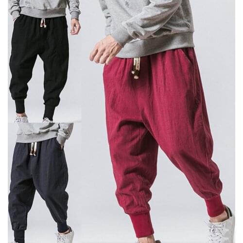 Harem Pants Baggy Drawstring Men Drop-crotch Pockets Trousers for Daily Wear